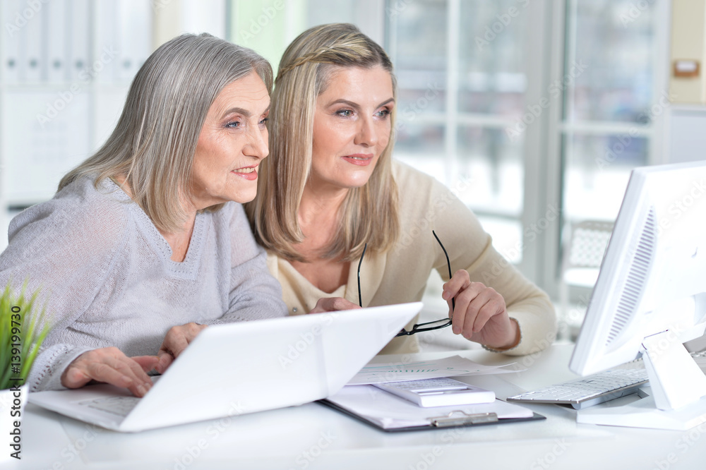 women using laptop and computer women using laptop and computer