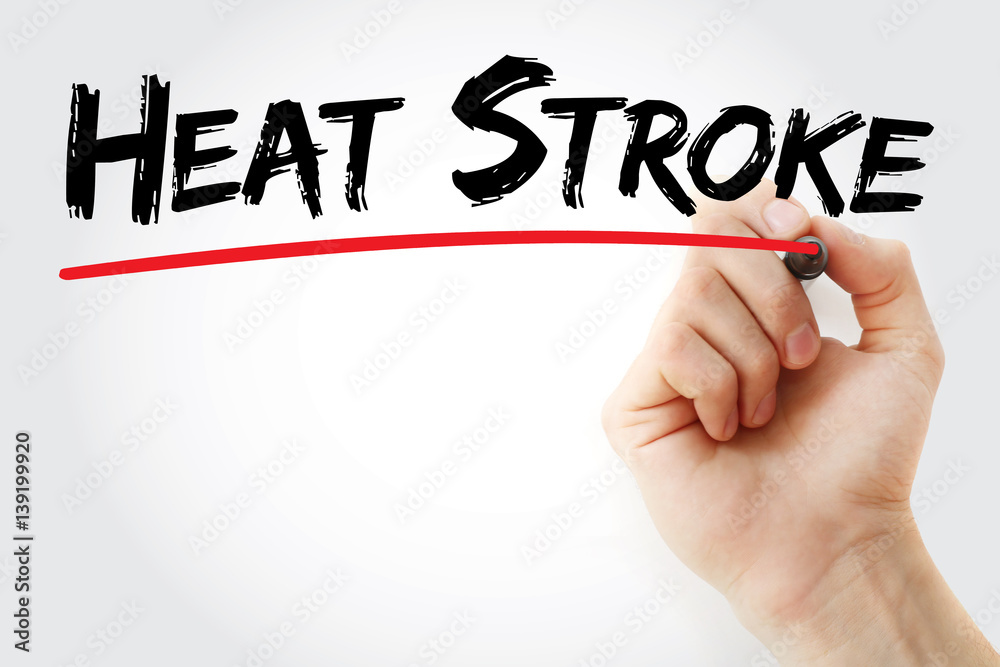 Hand writing heat stroke with marker, concept background