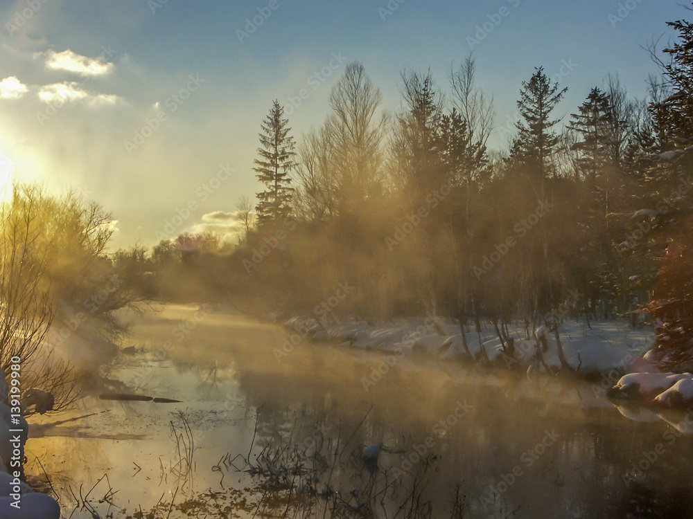 Fototapeta premium Winterabend am Ellbach