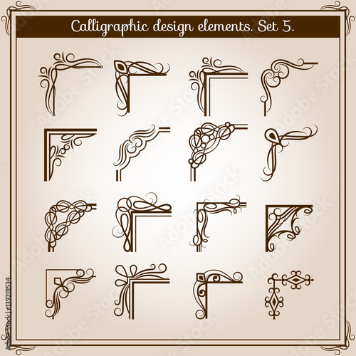 Vector vintage floral page frame ornament corners. Retro flourish angled accent design elements