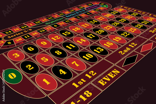 Traditional European Roulette Table perspective vector illustration