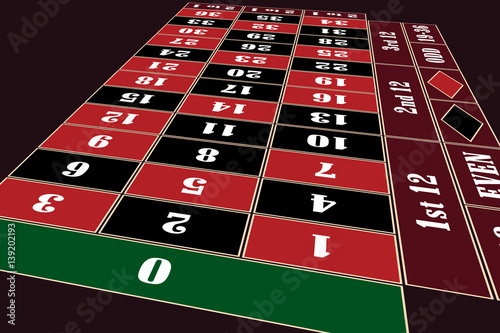 Traditional European Roulette Table perspective vector illustration