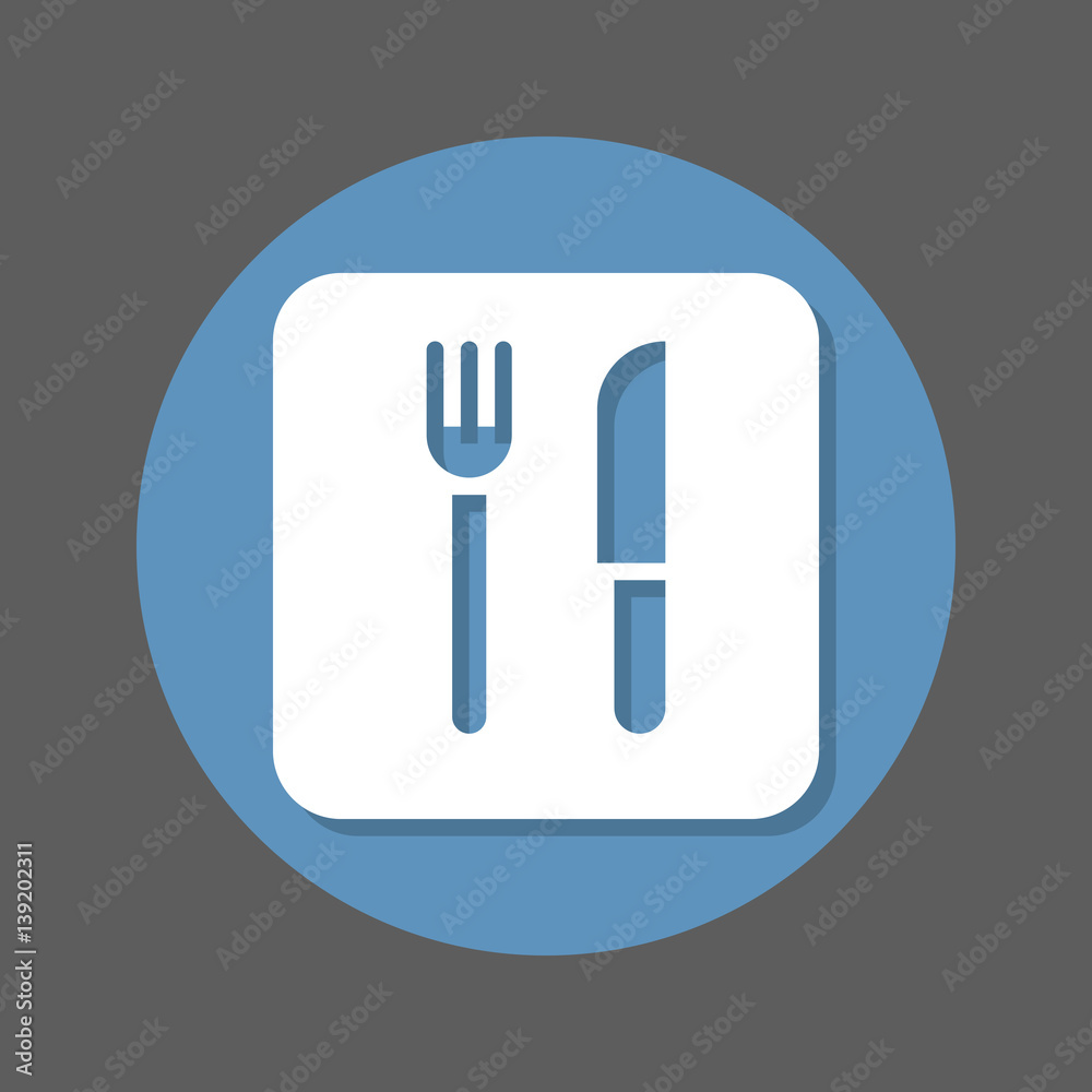 Fork and knife, restaurant flat icon. Round colourful button, circular vector sign with shadow effect. Flat style design Fork and knife, restaurant flat icon. Round colourful button, circular vector sign with shadow effect. Flat style design