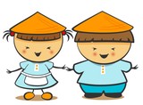 Vector illustration of Chinese children, boy, girl.
