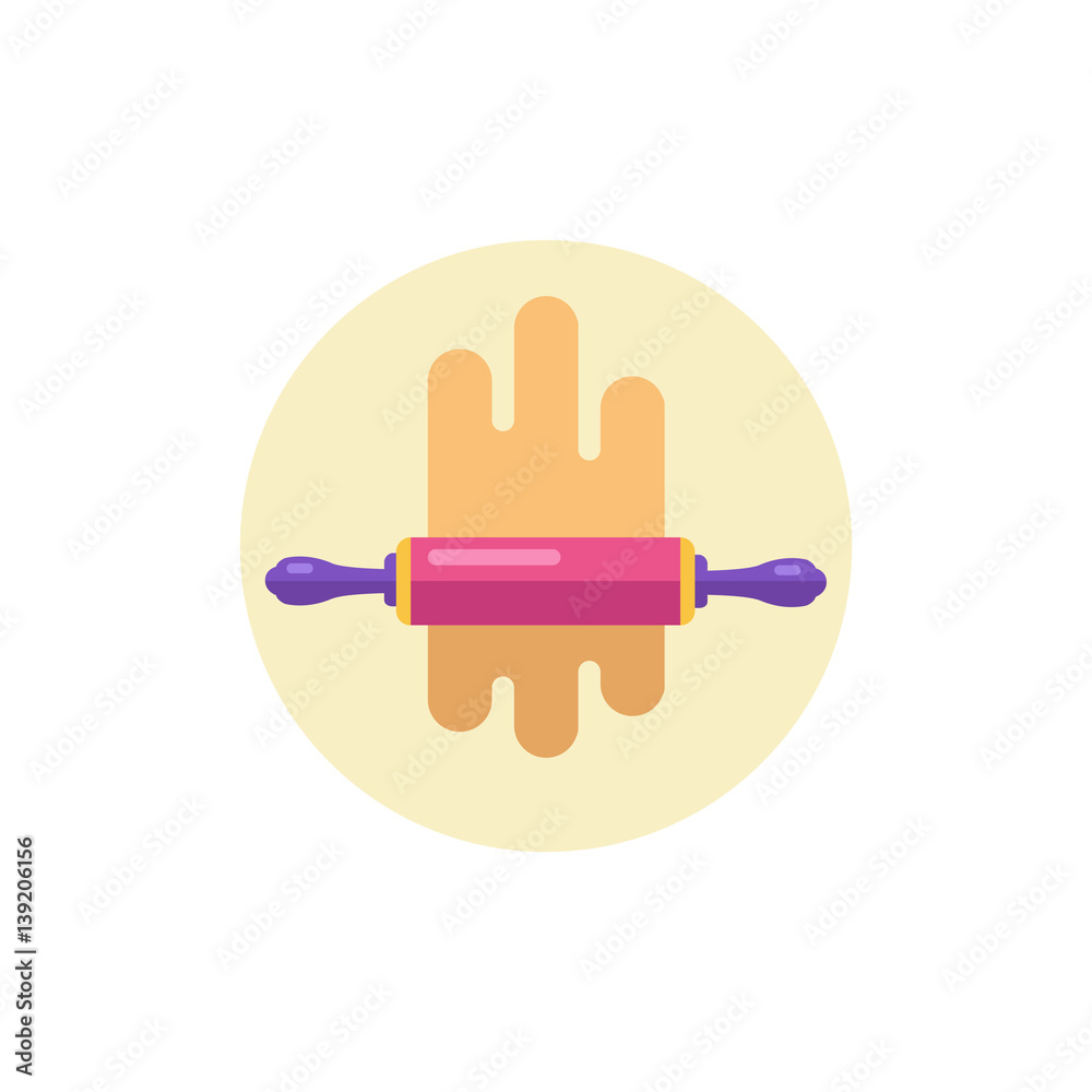 Fototapeta premium Vector modern design icon of kitchen utensils and cooking. Rolls out the dough with the rolling pin. Baking concept. Isolated on white background.