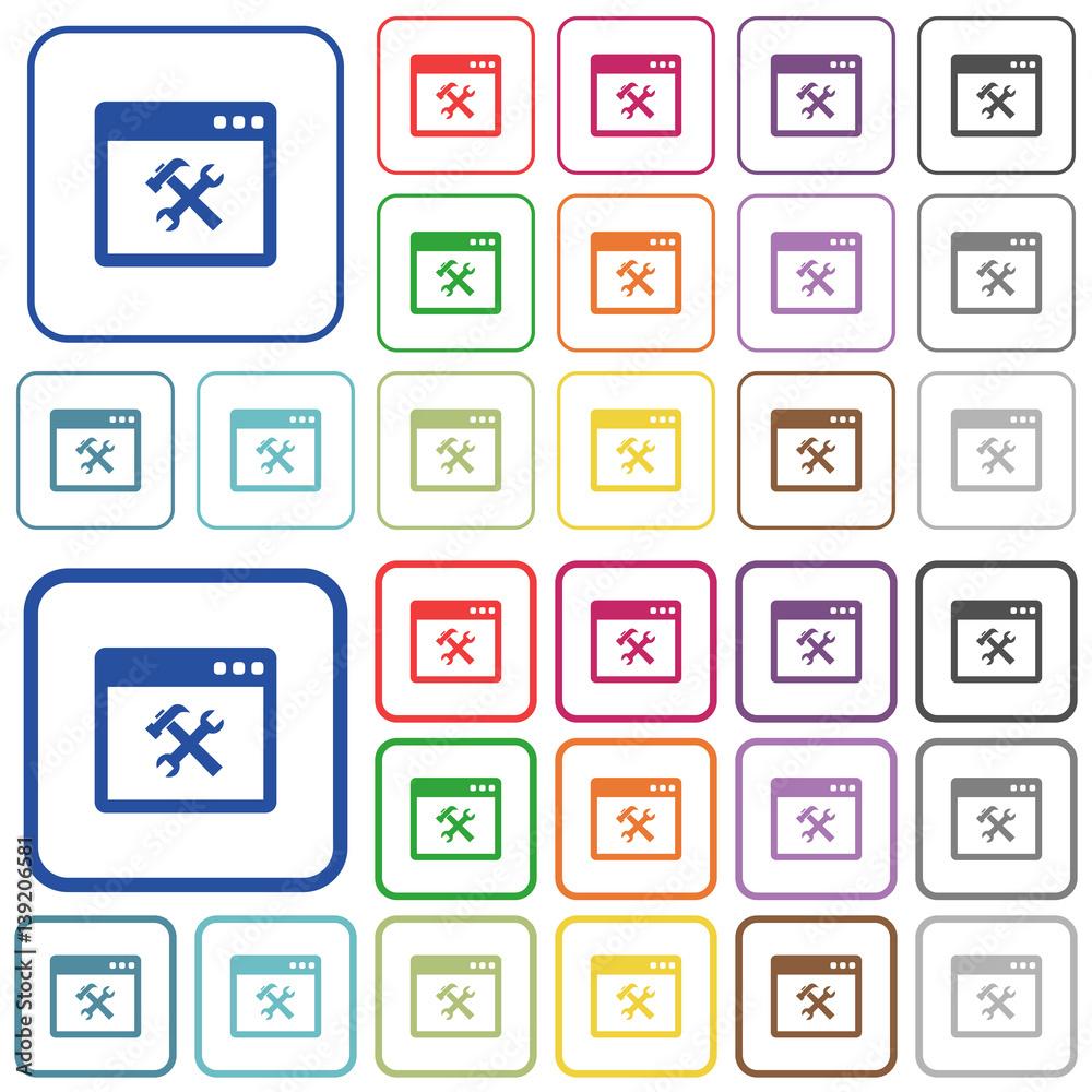 Application tools outlined flat color icons Application tools outlined flat color icons