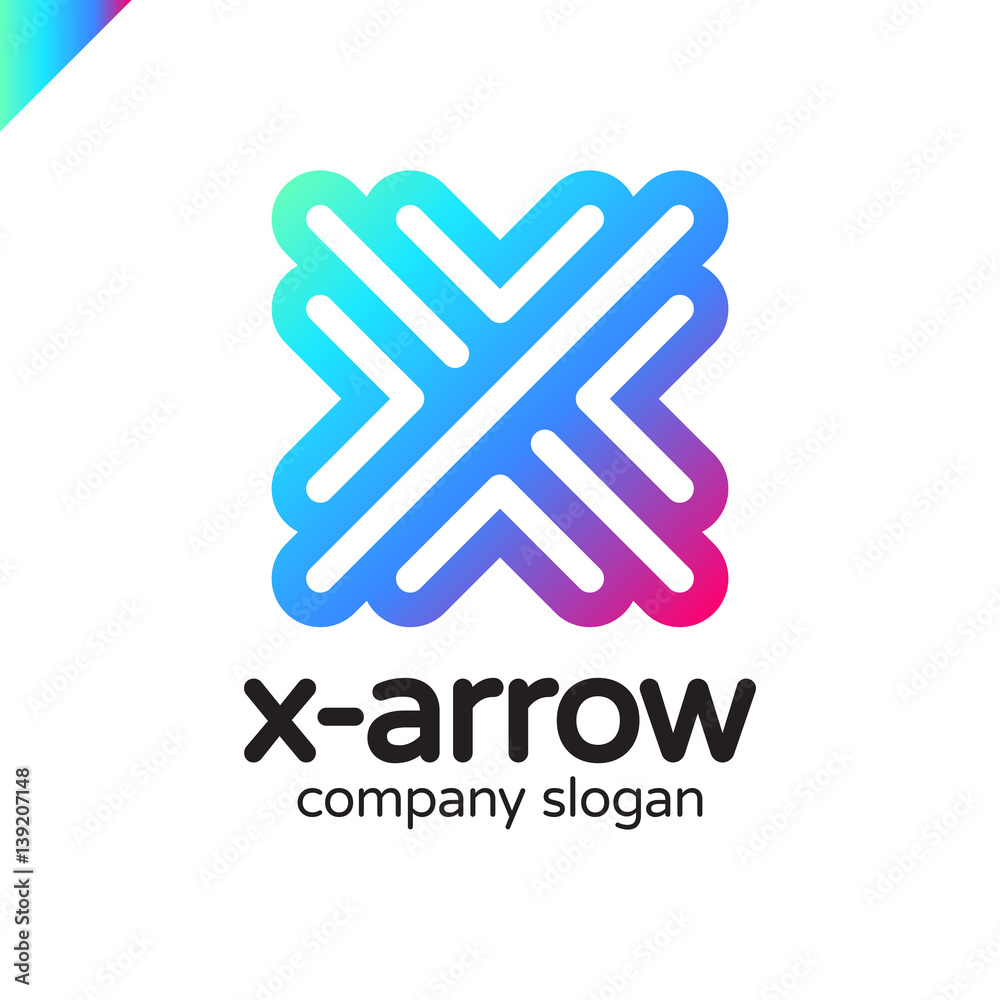 Letter X logo design concept with four arrow in round line style. Letter X logo design concept with four arrow in round line style.