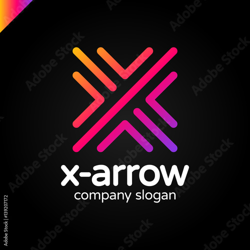Letter X logo design concept with four arrow in round line style.