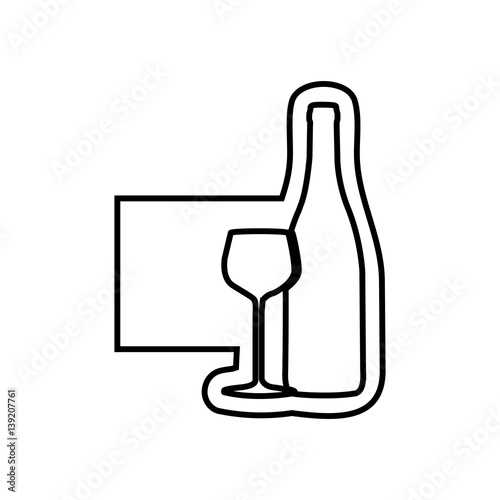 monochrome contour emblem with bottle and glass of wine vector illustration