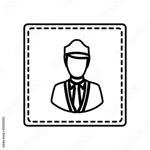 monochrome contour square and dotted line with flight attendant vector illustration