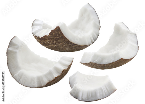 Coconut shell pieces set isolated on white background