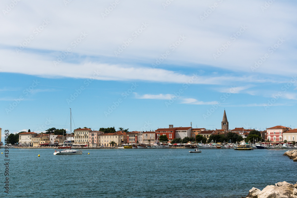 View of the old district, basilica and the bay of Porec, old Adriatic town in Croatia