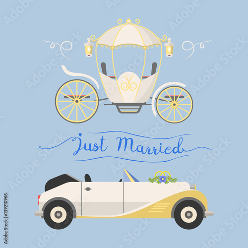 Wedding fashion transportation vector illustration.