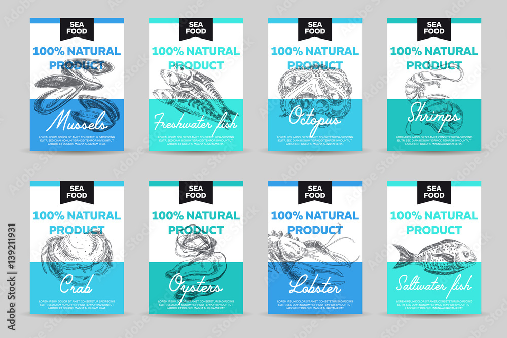Vector hand drawn sea food Illustration. 