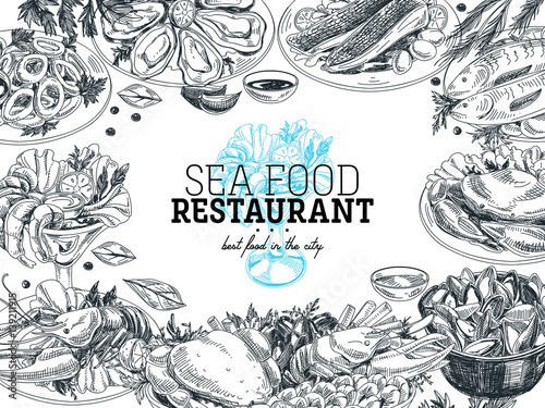 Vector hand drawn sea food Illustration. 