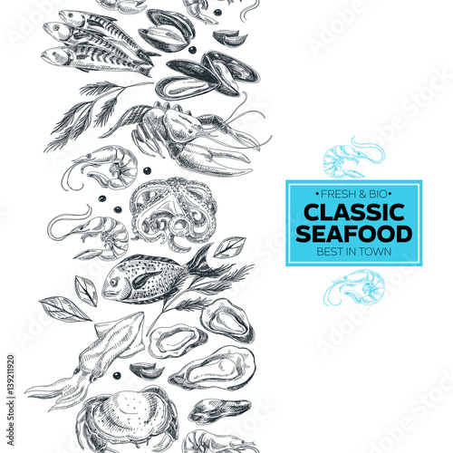 Vector hand drawn sea food Illustration. 