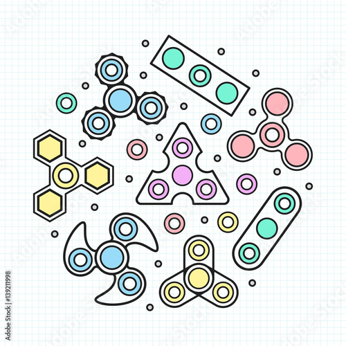 Hand Spinners illustration. Vector icons set