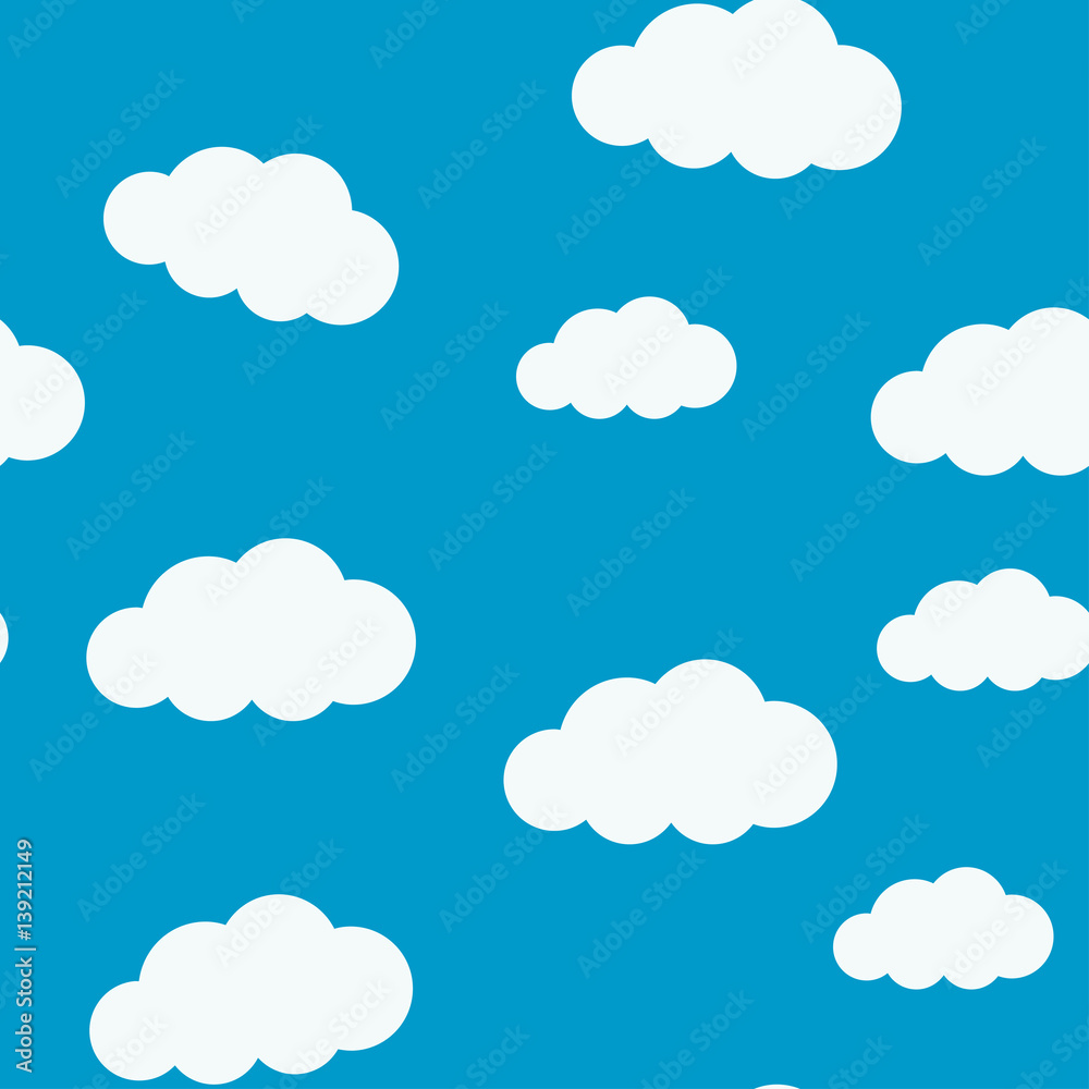 Blue sky with clouds, vector seamless pattern