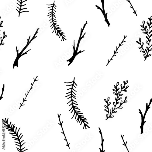 seamless pattern hand drawn branches