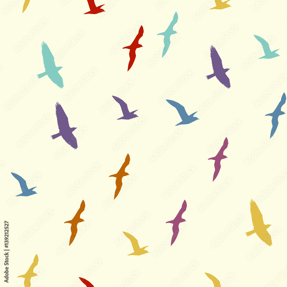 Colorful silhouettes of flying birds seamless pattern Colorful silhouettes of flying birds seamless pattern