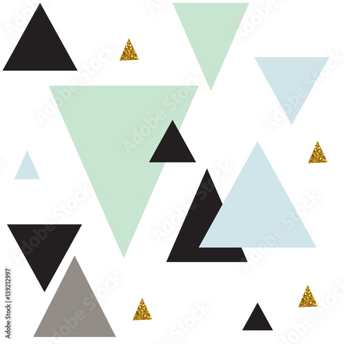 Free Download Abstract  geometric seamless repeat pattern with glitter texture. Black, pink and gold triangles on white. - GFXLoad