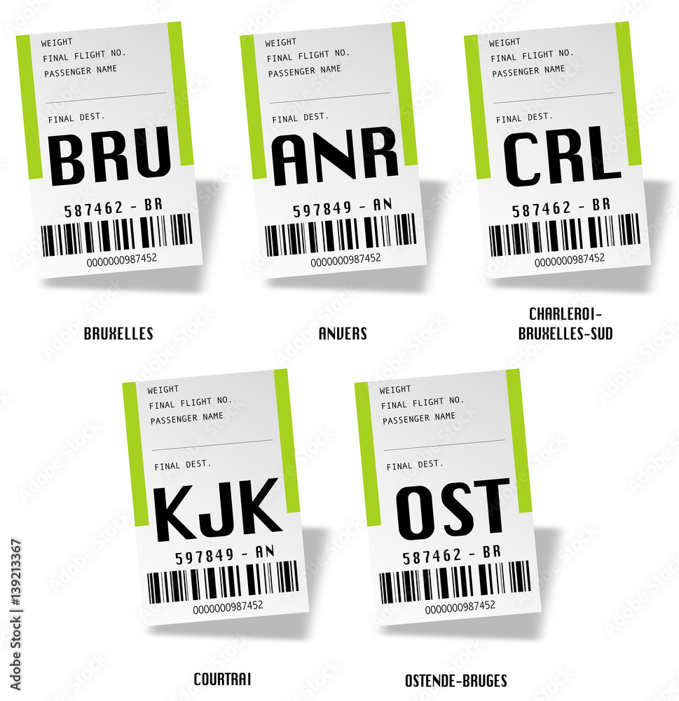 Fototapeta premium Airport tag bags - Belgique ( Bruxelles, Anvers, Charleroi, Coutrai, Ostende-Bruges
