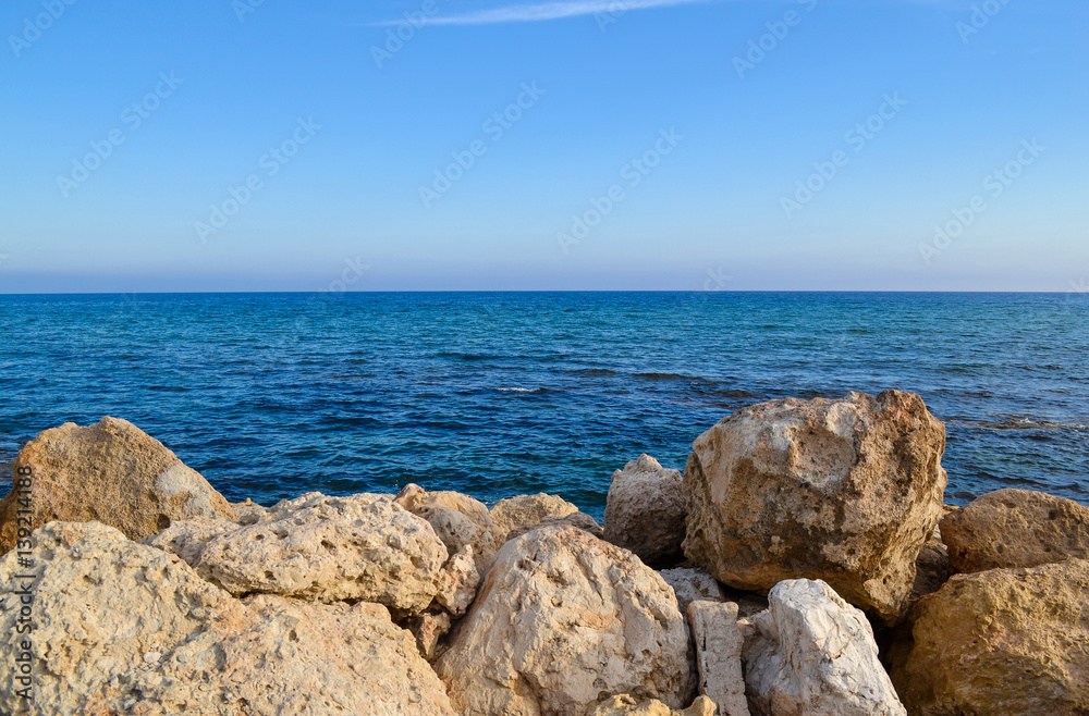 Large stones on the seashore.