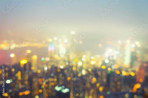 Blurred photo of hong kong city skyline at victoria peak view for background.