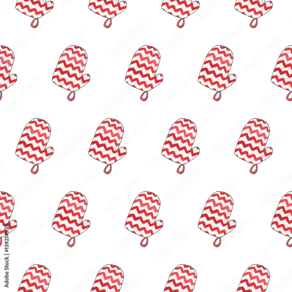 Watercolor seamless pattern of kitchenware