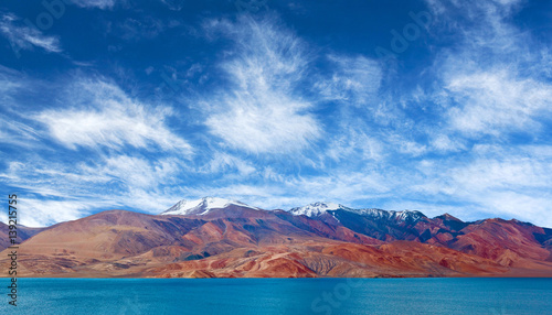 Panorama of Tso Moriri lake in Ladakh, Jammu and Kashmir, India