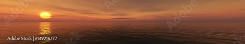 Panorama of sea sunset light over the water, 3d rendering 