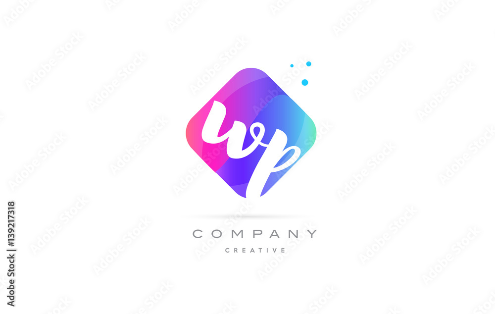 Fototapeta premium wp w p pink blue rhombus abstract hand written company letter logo icon