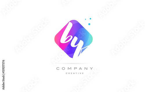 by b y pink blue rhombus abstract hand written company letter logo icon