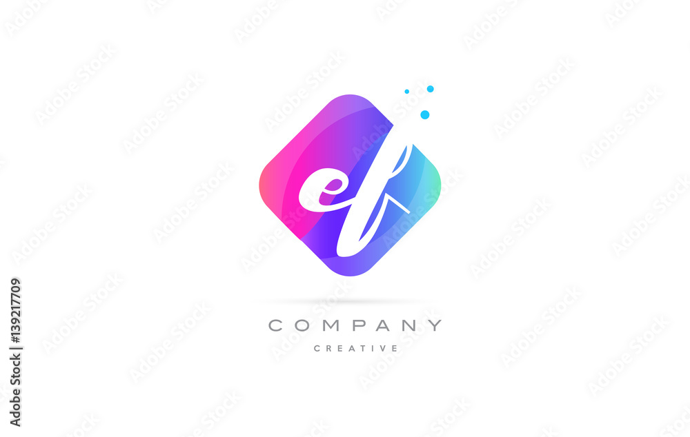 ef e f  pink blue rhombus abstract hand written company letter logo icon