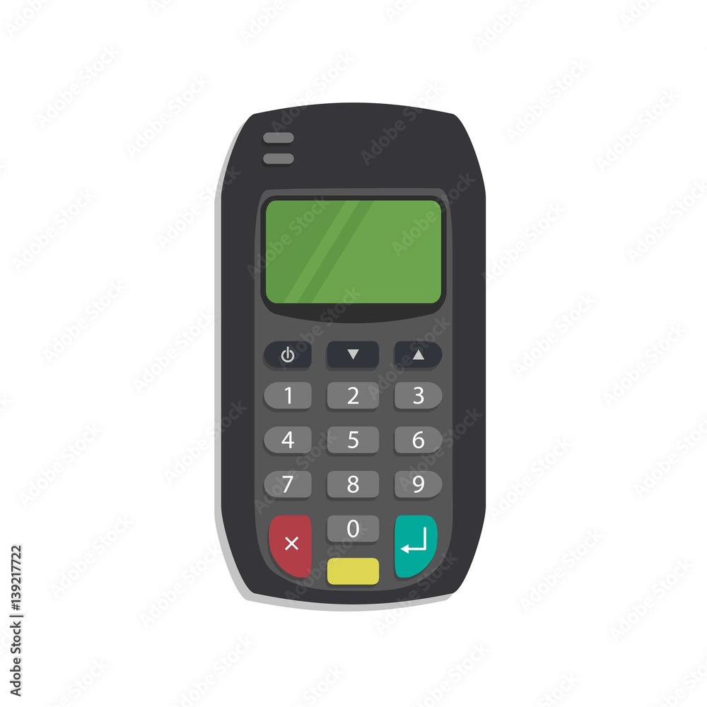 Bank pos terminal on a white background. Vector illustration. Bank pos terminal on a white background. Vector illustration.