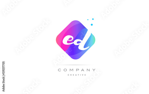 ed e d  pink blue rhombus abstract hand written company letter logo icon