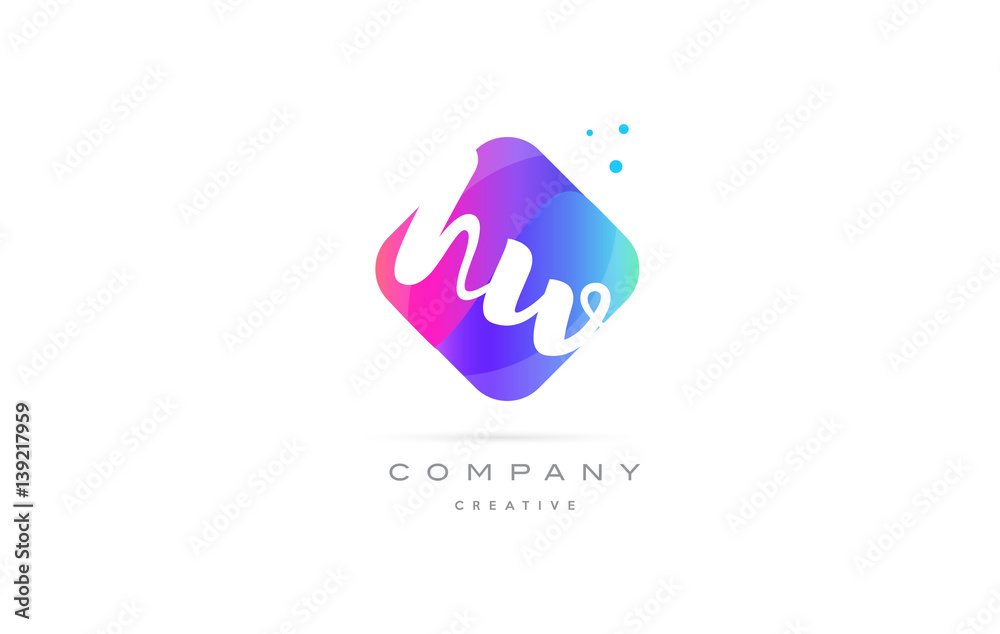 hw h w  pink blue rhombus abstract hand written company letter logo icon