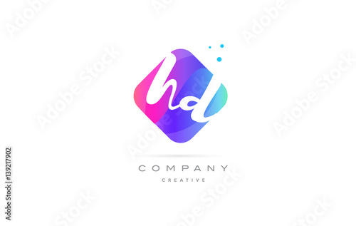 hd h d  pink blue rhombus abstract hand written company letter logo icon