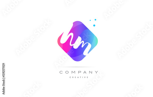hm h m  pink blue rhombus abstract hand written company letter logo icon