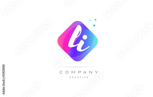 li l i  pink blue rhombus abstract hand written company letter logo icon