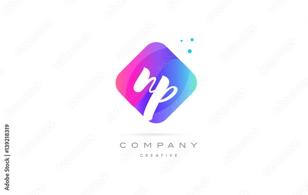 np n p  pink blue rhombus abstract hand written company letter logo icon