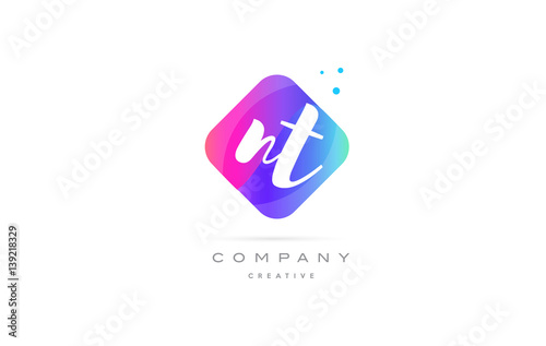 nt n t pink blue rhombus abstract hand written company letter logo icon