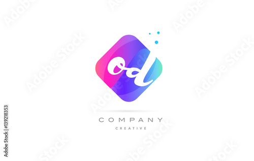 od o d  pink blue rhombus abstract hand written company letter logo icon