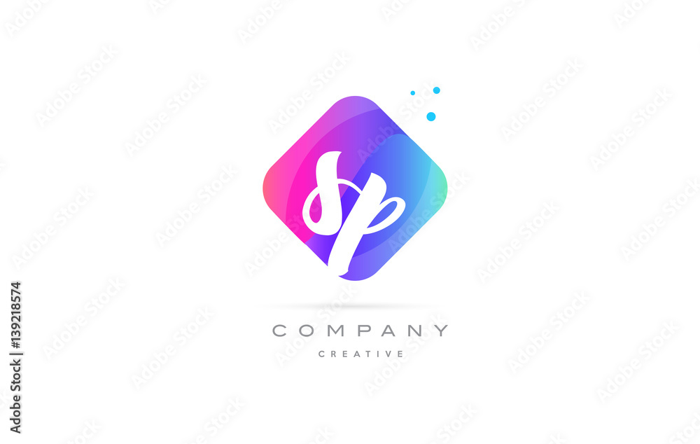 sp s p  pink blue rhombus abstract hand written company letter logo icon