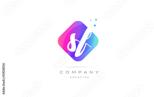 sf s f  pink blue rhombus abstract hand written company letter logo icon