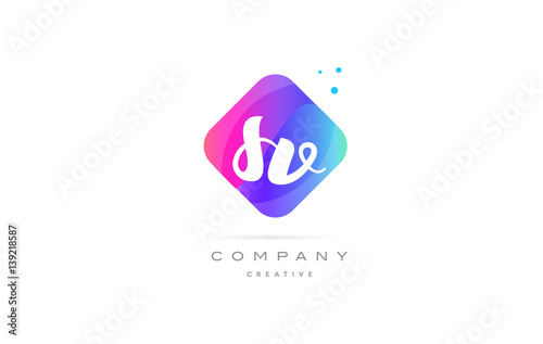 sv s v  pink blue rhombus abstract hand written company letter logo icon