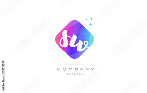 sw s w pink blue rhombus abstract hand written company letter logo icon