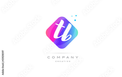 tb t b  pink blue rhombus abstract hand written company letter logo icon