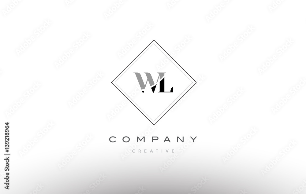 Naklejka premium wl w l retro vintage black white alphabet letter logo