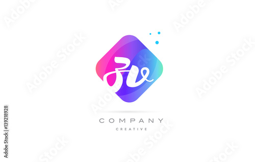 zv z v  pink blue rhombus abstract hand written company letter logo icon